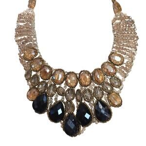 Chico's Necklace Chicos Bib Beaded Black Teardrop Crystal Multicolor 16" SK2900